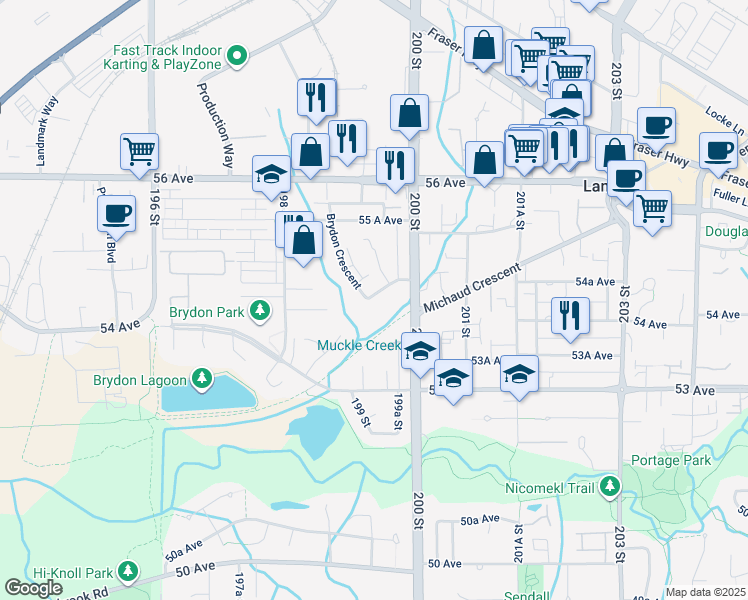 map of restaurants, bars, coffee shops, grocery stores, and more near in Langley