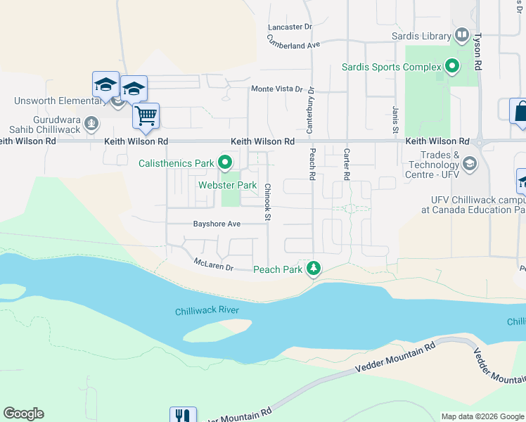 map of restaurants, bars, coffee shops, grocery stores, and more near in Chilliwack