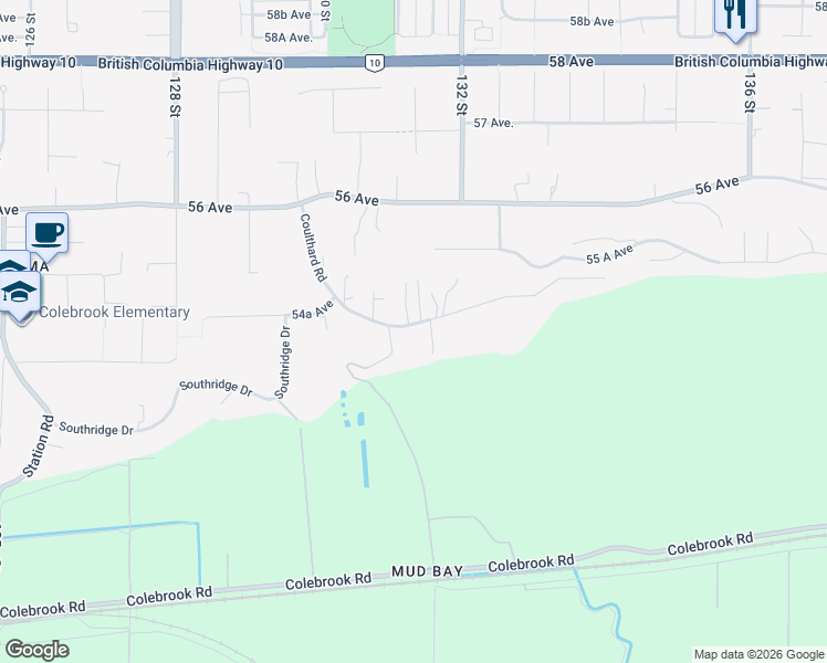 map of restaurants, bars, coffee shops, grocery stores, and more near 13118 Coulthard Road in Surrey