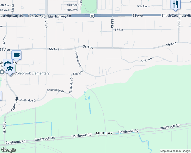 map of restaurants, bars, coffee shops, grocery stores, and more near 13118 Coulthard Rd in Surrey
