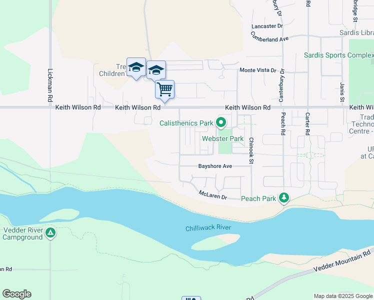 map of restaurants, bars, coffee shops, grocery stores, and more near 44405 Freshwater Drive in Chilliwack