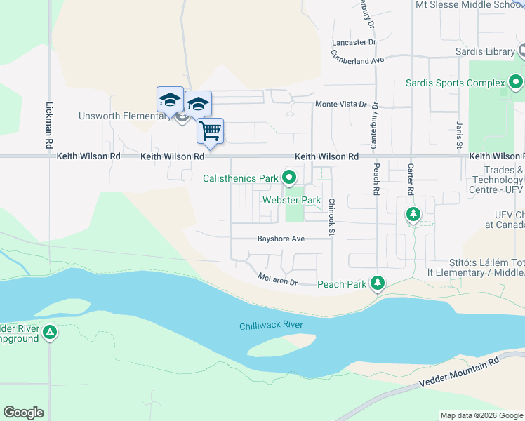 map of restaurants, bars, coffee shops, grocery stores, and more near 5480 Pebble Lane in Chilliwack
