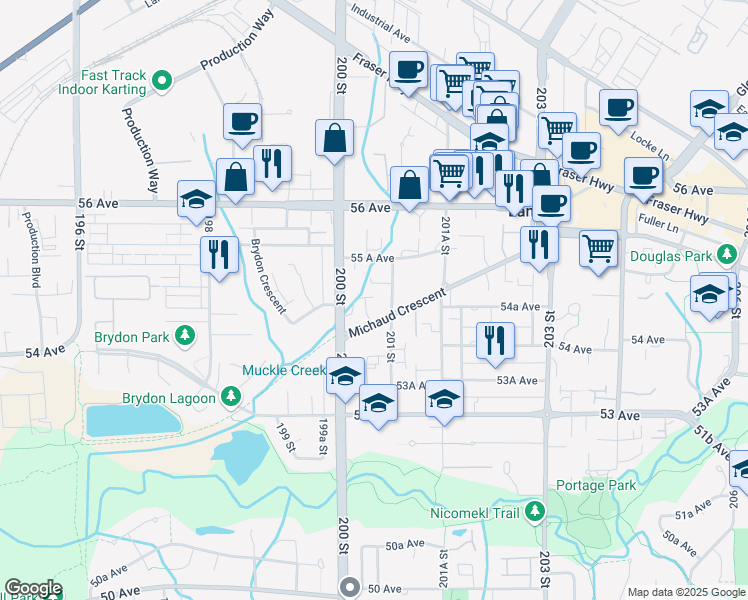 map of restaurants, bars, coffee shops, grocery stores, and more near in Langley
