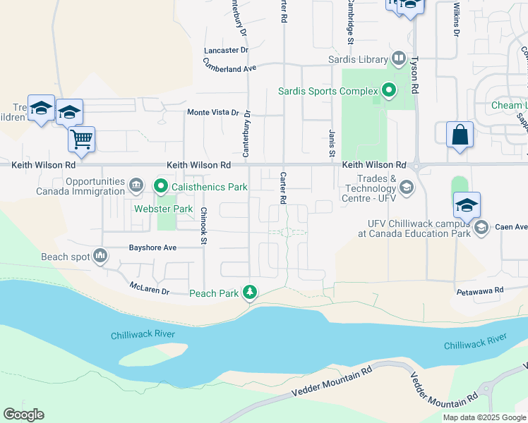 map of restaurants, bars, coffee shops, grocery stores, and more near 44763 Anglers Boulevard in Chilliwack