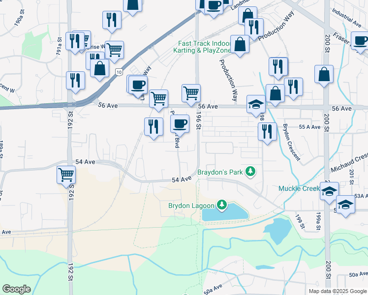 map of restaurants, bars, coffee shops, grocery stores, and more near in Surrey