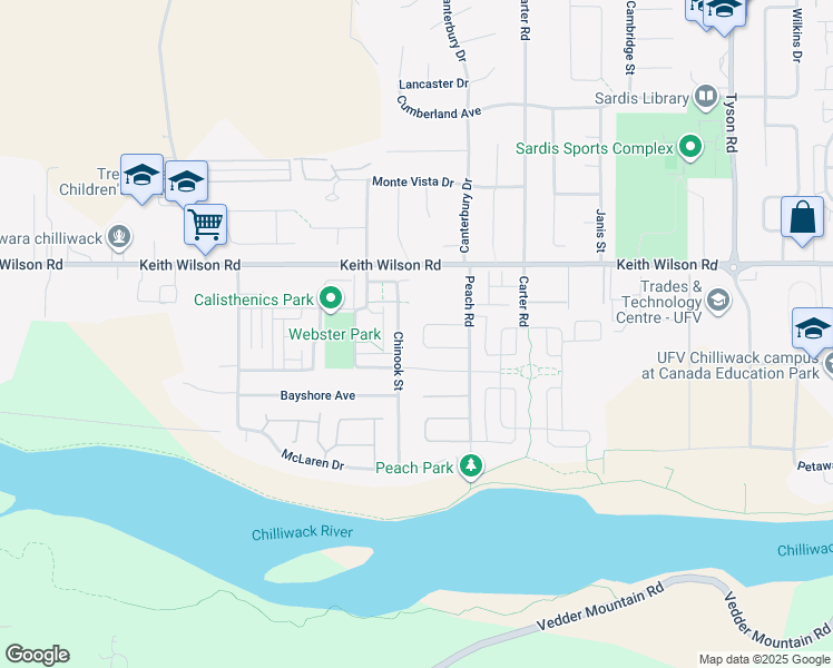 map of restaurants, bars, coffee shops, grocery stores, and more near 44683 Riverwood Crescent in Chilliwack