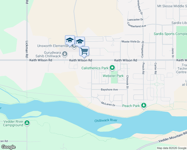 map of restaurants, bars, coffee shops, grocery stores, and more near 44420 Sherry Drive in Chilliwack