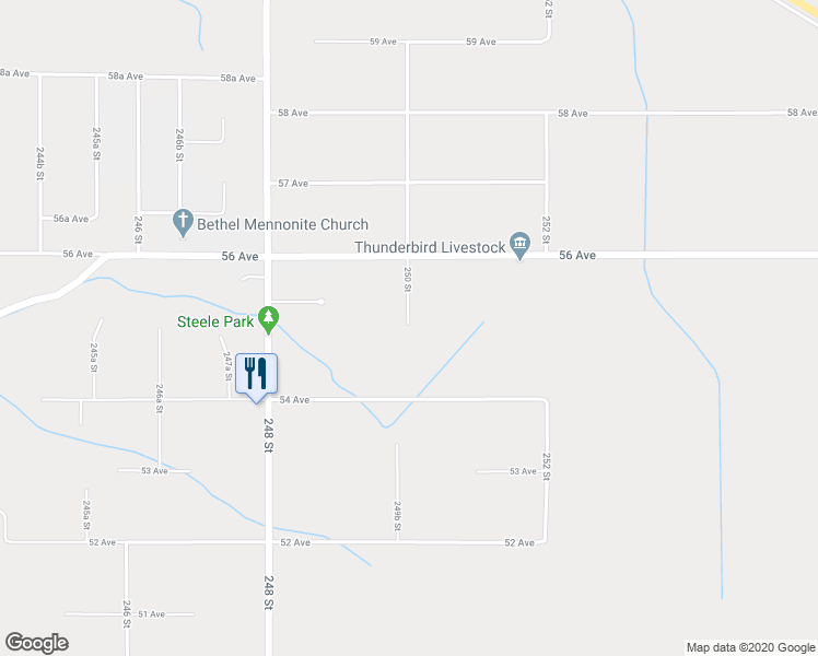 map of restaurants, bars, coffee shops, grocery stores, and more near 5488 250 Street in Langley Township