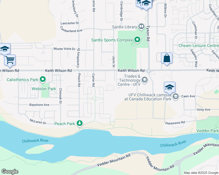 map of restaurants, bars, coffee shops, grocery stores, and more near 44849 Anglers Boulevard in Chilliwack