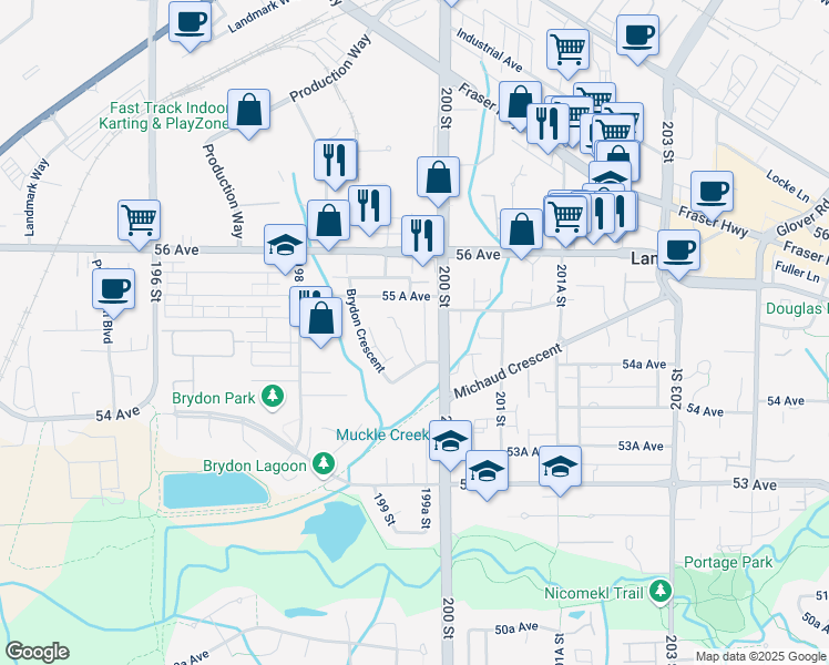 map of restaurants, bars, coffee shops, grocery stores, and more near in Langley
