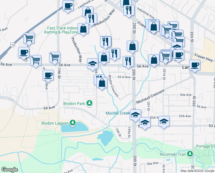 map of restaurants, bars, coffee shops, grocery stores, and more near in Langley