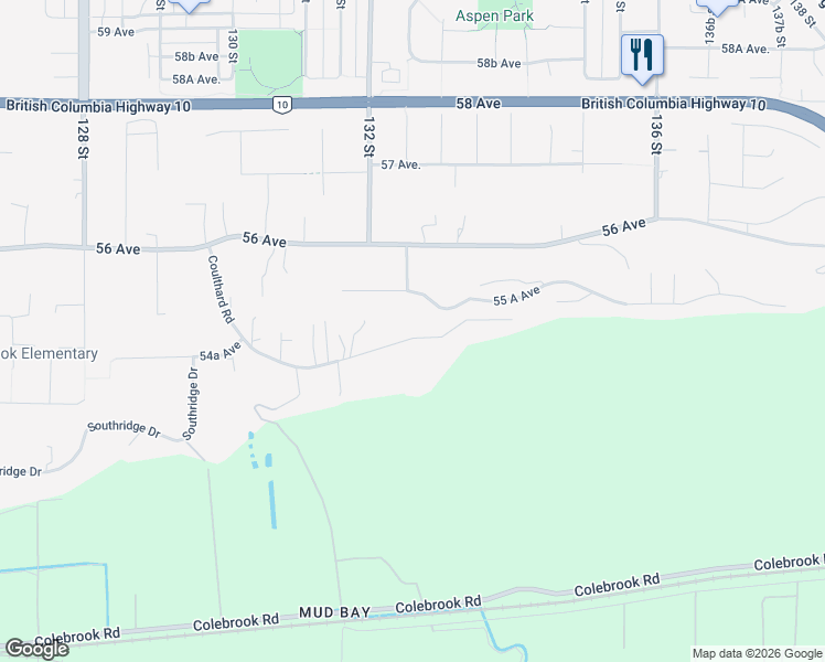 map of restaurants, bars, coffee shops, grocery stores, and more near 13281 Coulthard Road in Surrey