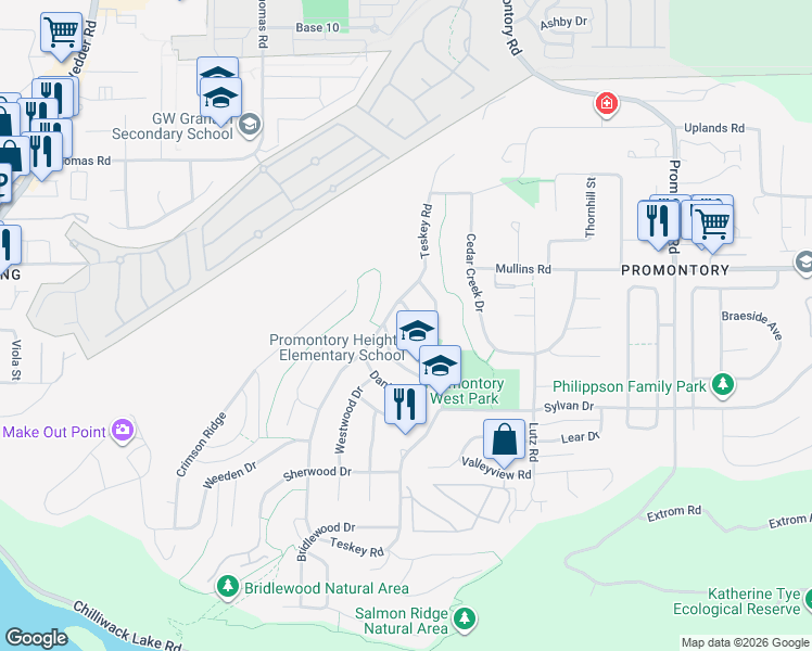 map of restaurants, bars, coffee shops, grocery stores, and more near 46212 Kermode Crescent in Chilliwack