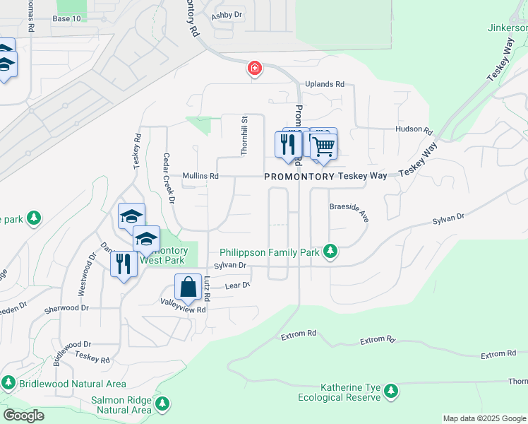 map of restaurants, bars, coffee shops, grocery stores, and more near 5445 Highroad Crescent in Chilliwack