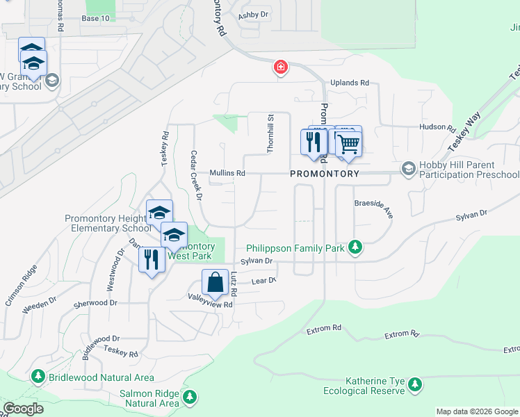 map of restaurants, bars, coffee shops, grocery stores, and more near 5499 Teskey Road in Chilliwack