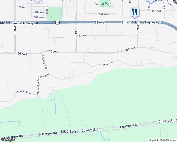 map of restaurants, bars, coffee shops, grocery stores, and more near 13281 Coulthard Road in Surrey