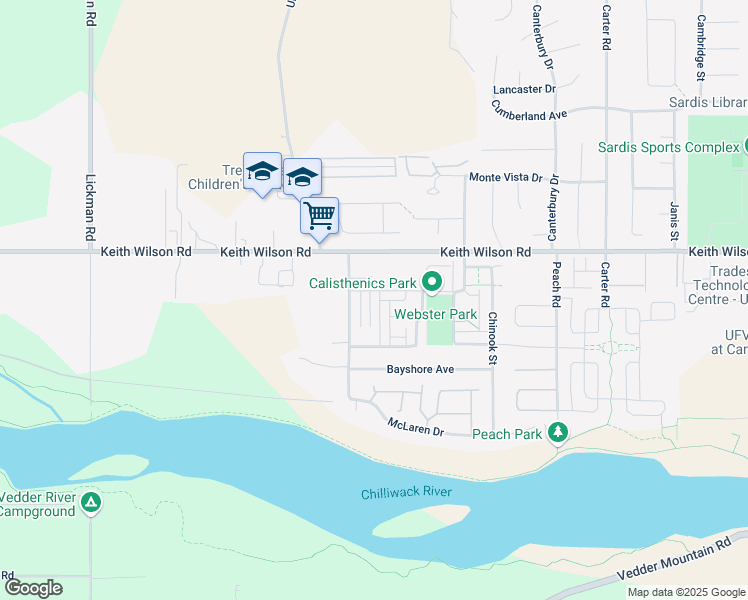 map of restaurants, bars, coffee shops, grocery stores, and more near 5571 Driftwood Street in Chilliwack