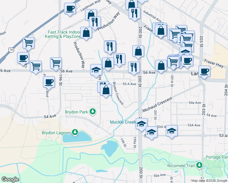 map of restaurants, bars, coffee shops, grocery stores, and more near in Langley