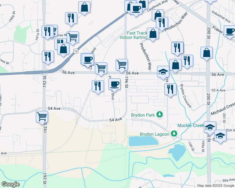 map of restaurants, bars, coffee shops, grocery stores, and more near in Surrey