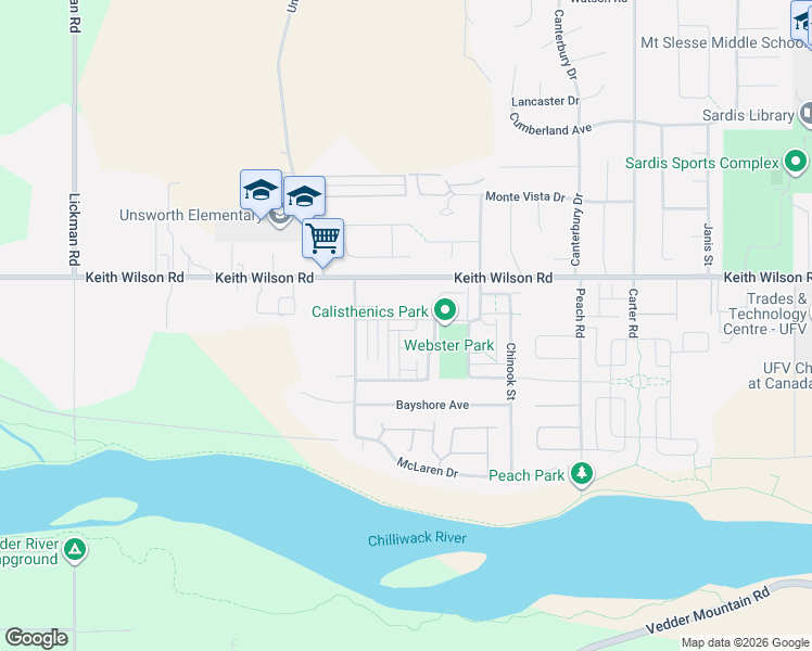 map of restaurants, bars, coffee shops, grocery stores, and more near 44486 Sherry Drive in Chilliwack