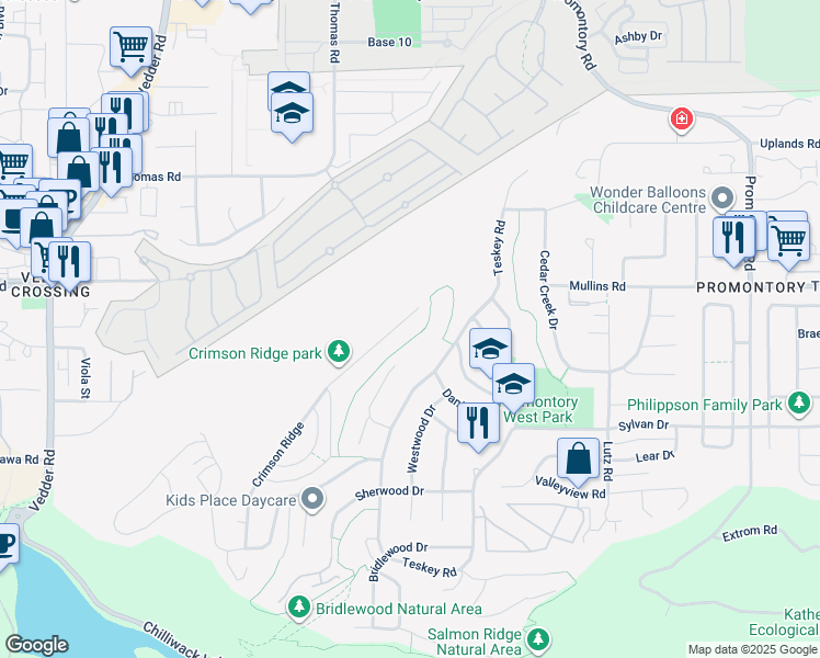 map of restaurants, bars, coffee shops, grocery stores, and more near 5638 Crimson Ridge in Chilliwack