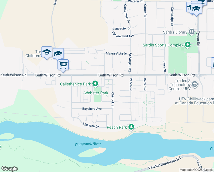 map of restaurants, bars, coffee shops, grocery stores, and more near 5469 Chinook Street in Chilliwack