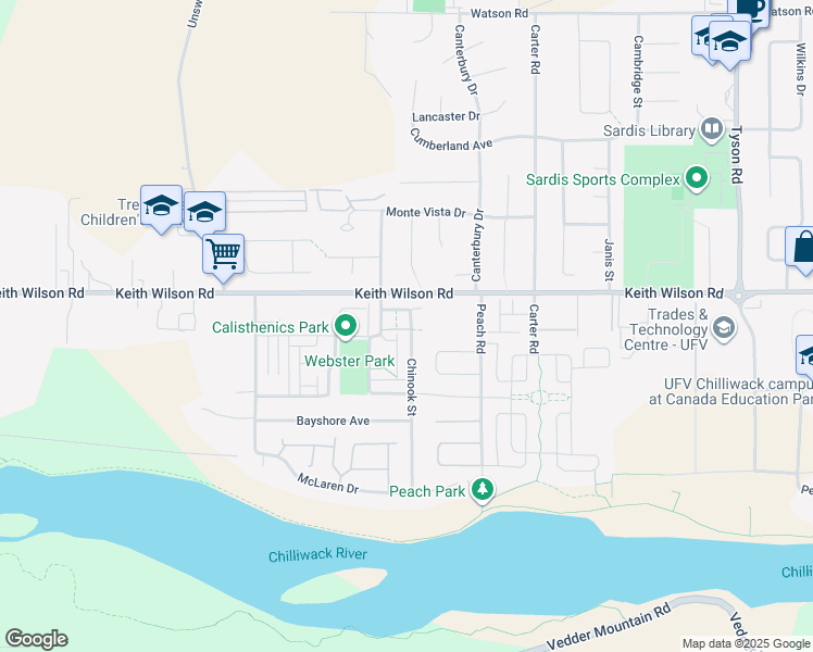 map of restaurants, bars, coffee shops, grocery stores, and more near 5505 Chinook Street in Chilliwack