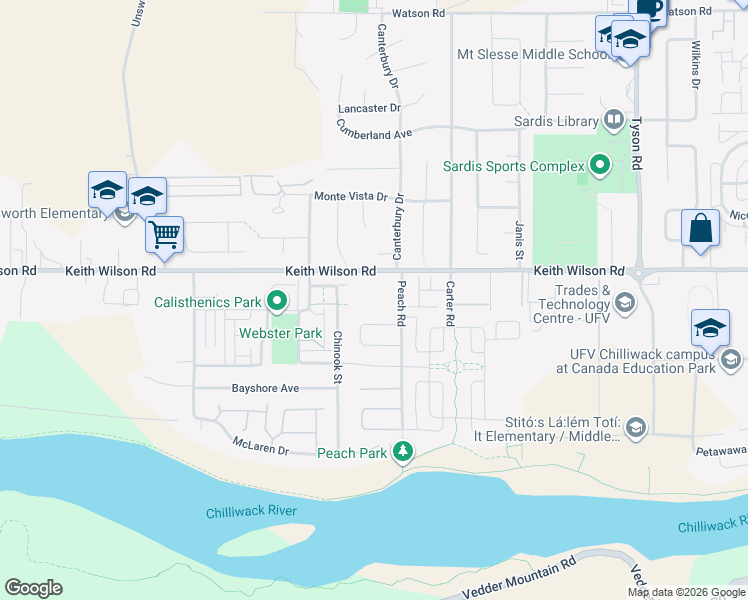 map of restaurants, bars, coffee shops, grocery stores, and more near in Chilliwack