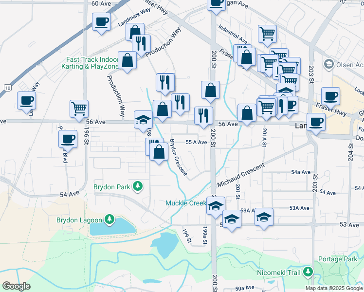 map of restaurants, bars, coffee shops, grocery stores, and more near in Langley