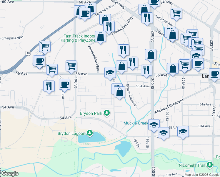 map of restaurants, bars, coffee shops, grocery stores, and more near in Langley