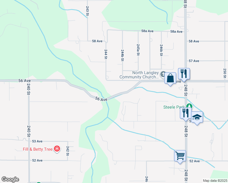 map of restaurants, bars, coffee shops, grocery stores, and more near 24411 56 Avenue in Langley Township