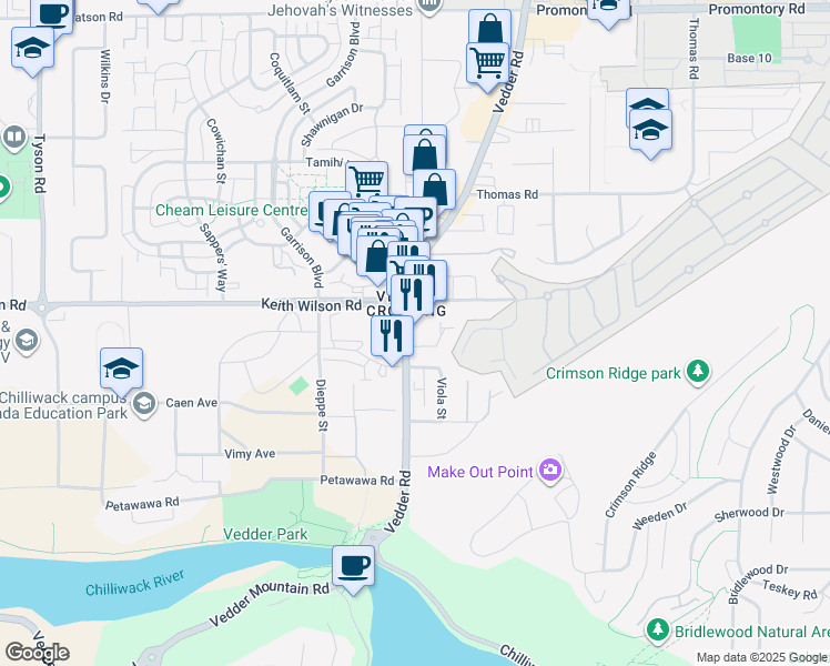map of restaurants, bars, coffee shops, grocery stores, and more near in Chilliwack