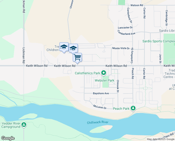 map of restaurants, bars, coffee shops, grocery stores, and more near 5558 Webster Road in Chilliwack
