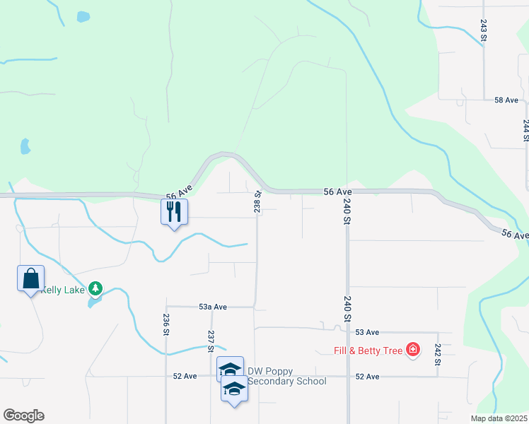 map of restaurants, bars, coffee shops, grocery stores, and more near 5564 238 Street in Langley Township