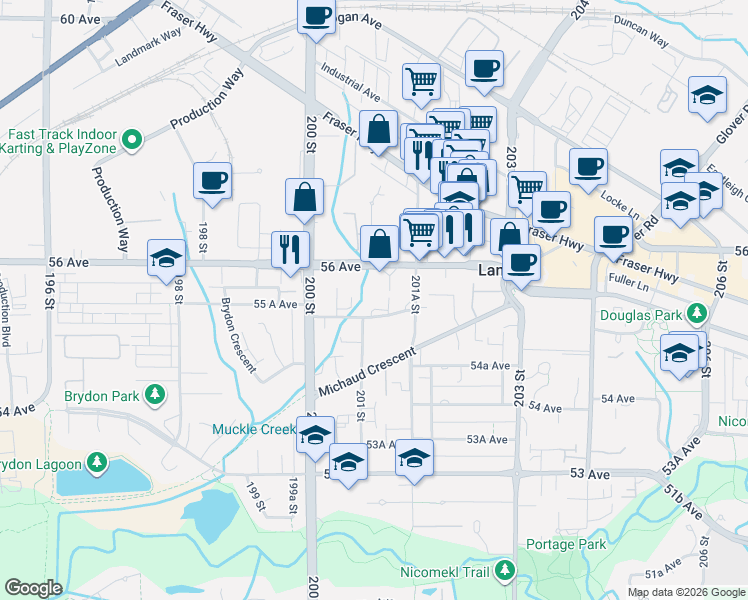 map of restaurants, bars, coffee shops, grocery stores, and more near in Langley