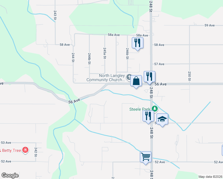 map of restaurants, bars, coffee shops, grocery stores, and more near in Langley Township