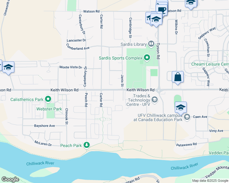 map of restaurants, bars, coffee shops, grocery stores, and more near 44862 Keith Wilson Road in Chilliwack