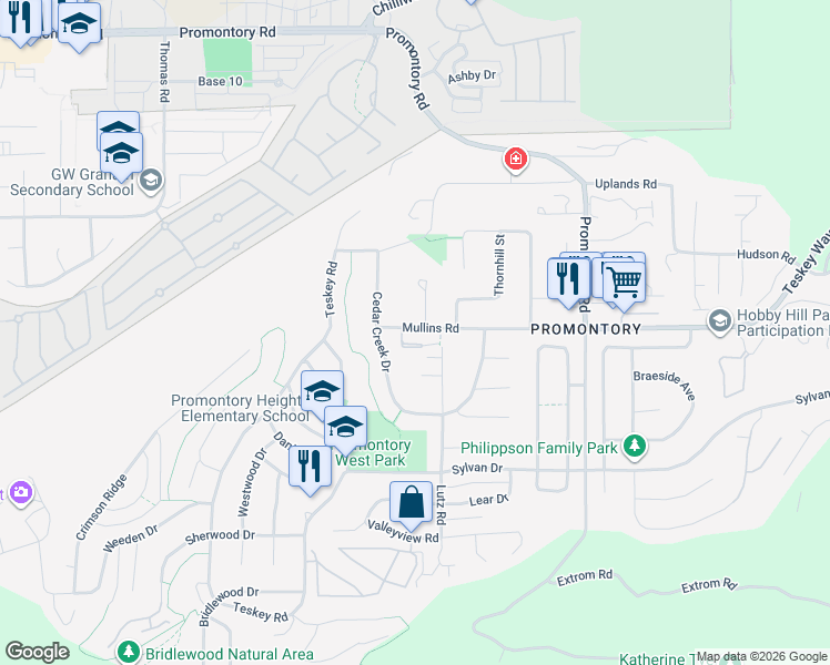 map of restaurants, bars, coffee shops, grocery stores, and more near 46330 Mullins Road in Chilliwack
