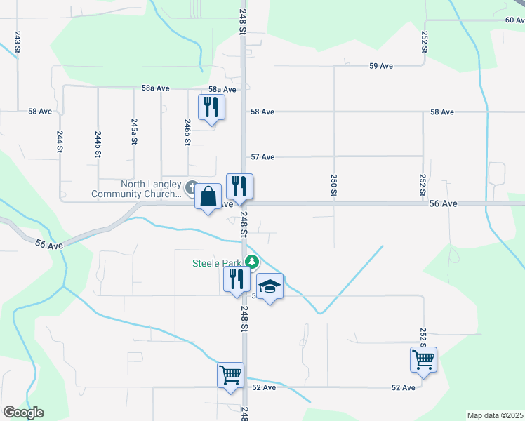 map of restaurants, bars, coffee shops, grocery stores, and more near 24846 56 Avenue in Langley City
