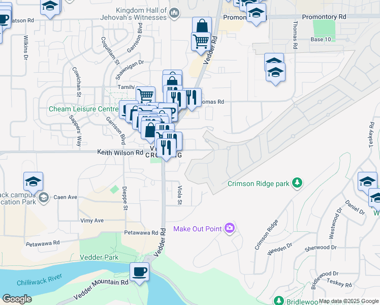 map of restaurants, bars, coffee shops, grocery stores, and more near 45660 Keith Wilson Road in Chilliwack