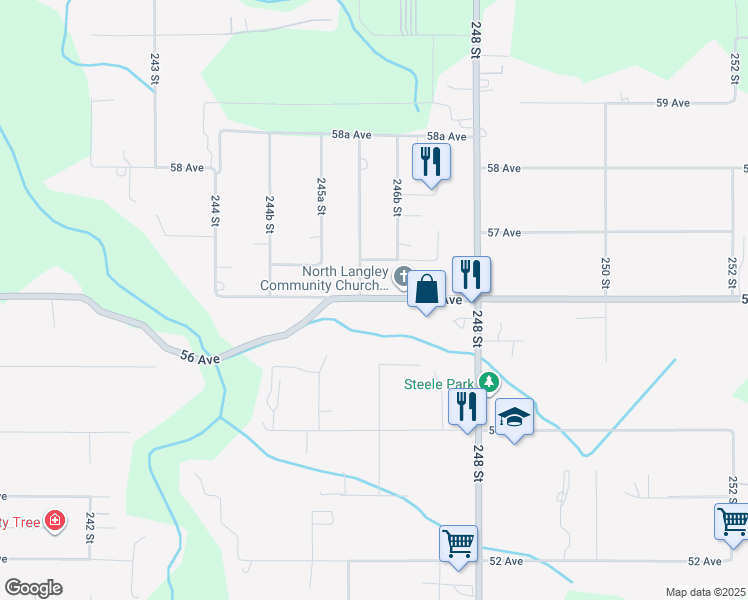 map of restaurants, bars, coffee shops, grocery stores, and more near 24644 56 Avenue in Langley City