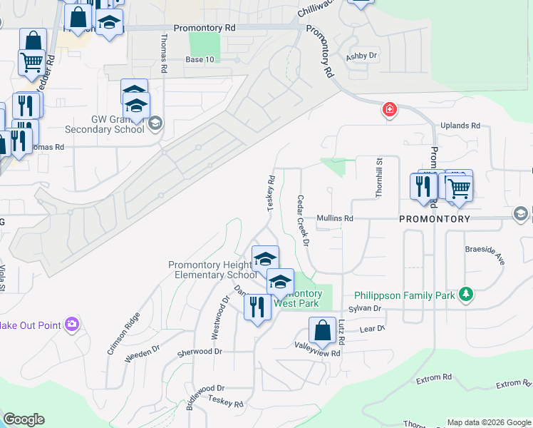 map of restaurants, bars, coffee shops, grocery stores, and more near 4706 Teskey Road in Chilliwack