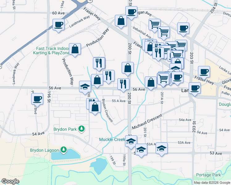 map of restaurants, bars, coffee shops, grocery stores, and more near in Langley