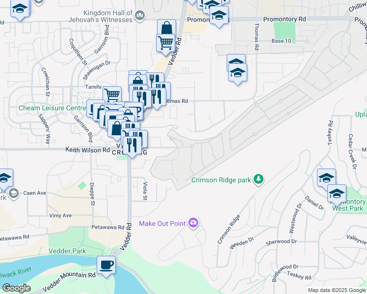 map of restaurants, bars, coffee shops, grocery stores, and more near 45754 Keith Wilson Road in Chilliwack