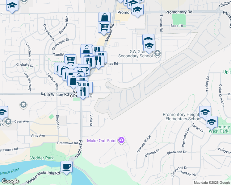 map of restaurants, bars, coffee shops, grocery stores, and more near 45746 Keith Wilson Road in Chilliwack