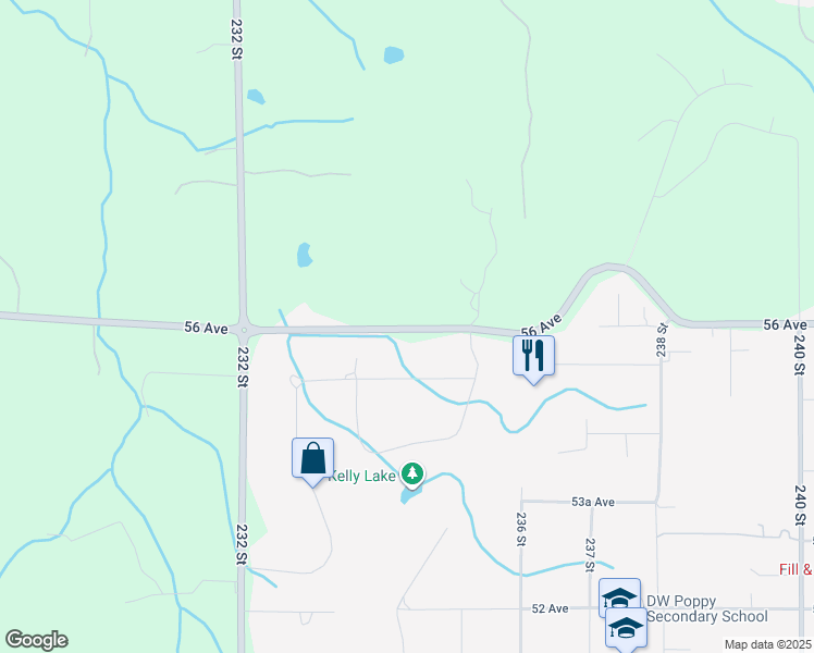 map of restaurants, bars, coffee shops, grocery stores, and more near 23456 56 Avenue in Langley