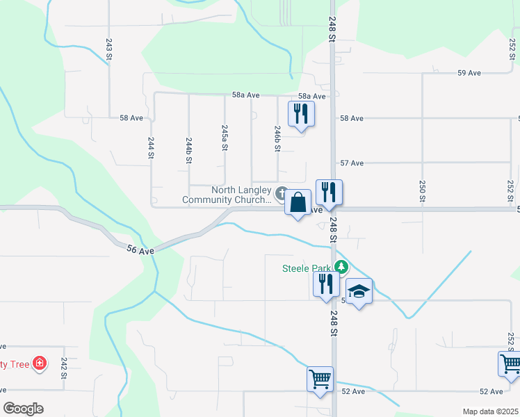 map of restaurants, bars, coffee shops, grocery stores, and more near 24644 56 Avenue in Langley