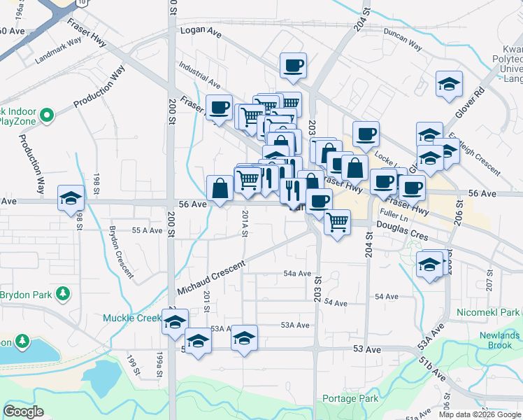 map of restaurants, bars, coffee shops, grocery stores, and more near in Langley