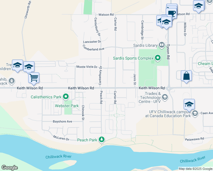 map of restaurants, bars, coffee shops, grocery stores, and more near 5607 Montesina Place in Chilliwack