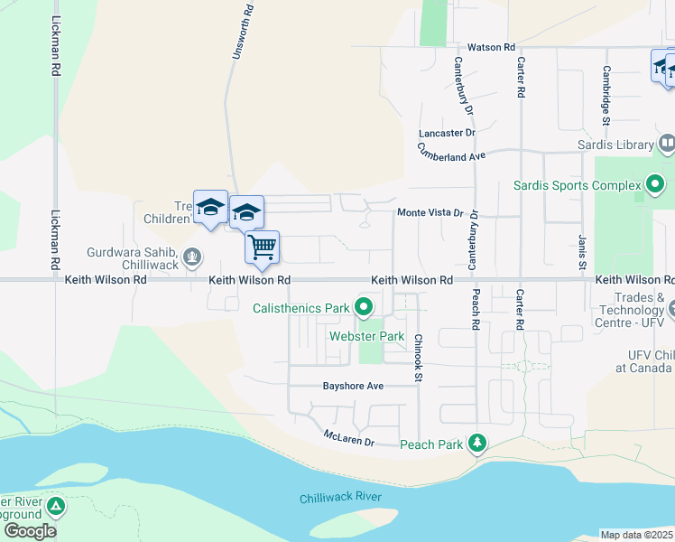 map of restaurants, bars, coffee shops, grocery stores, and more near 44480 Eena Drive in Chilliwack